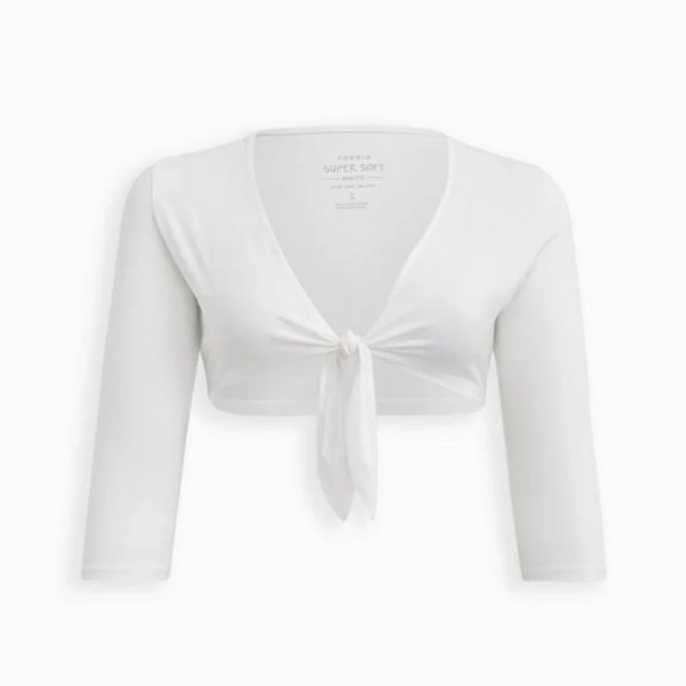 Torrid White 3/4 Sleeve Tie-Front Blouse - Picture 1 of 3